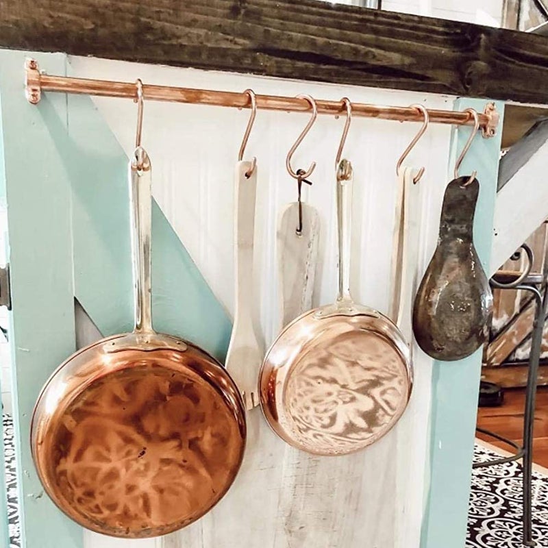 WEKBOSS 8 Pieces Copper S Hook Rose Gold Brass S Hooks for Hanging Pot Rack Pan 3.7In Heavy Duty Kitchen Garden Shower Purpose Storage Hooks Hangers(for 0.94" Rod) - Image 3